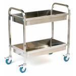 Tray Trolley; 2 Deep Shelves; Swivel (x4 Braked) Castors; Stainless Steel; 100kg; Silver SI822Y