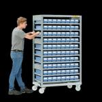 Mobile shelving trolley with polypropylene bins 428501