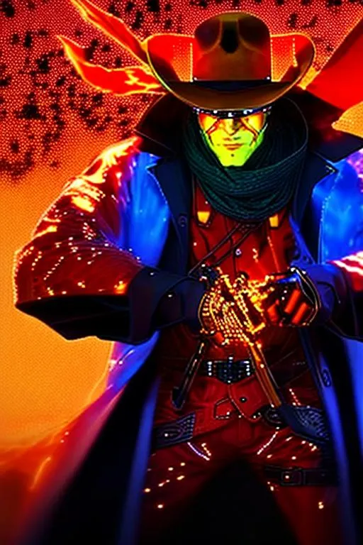 ((Cyber Cowboy with 4 Arms))!!, fiery red Poncho, Dr... | OpenArt