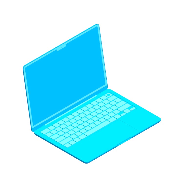 Perspective view of a 3D model of the Apple MacBook Air (4th Gen)