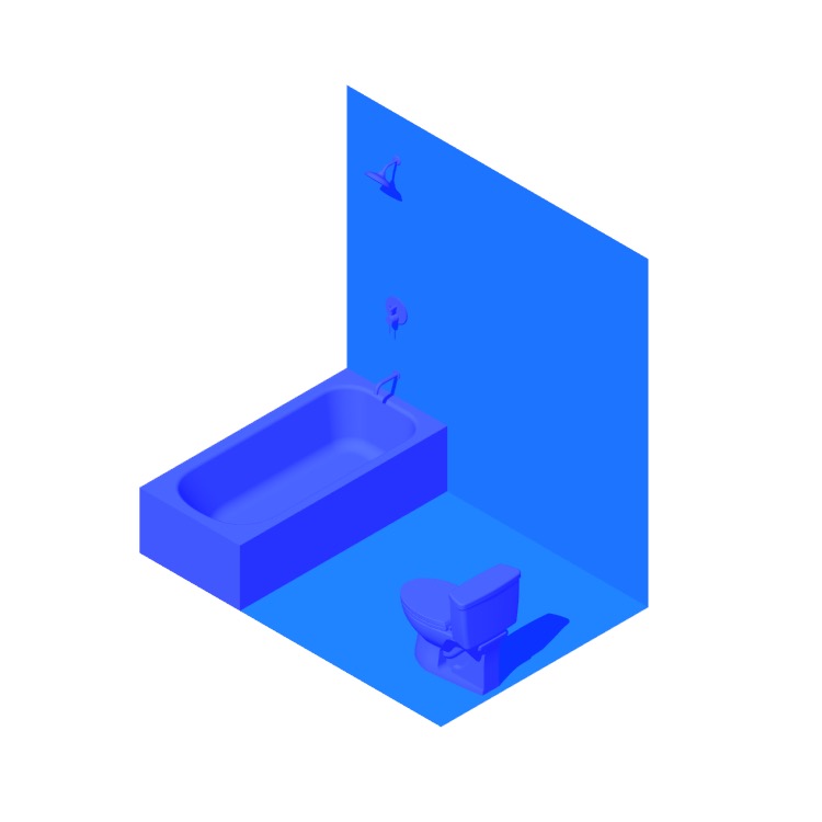 Perspective view of a 3D model of the Facing 2-Wall Bathtub Half Bathroom