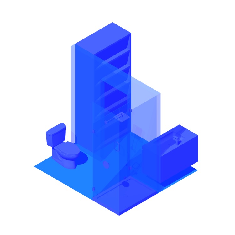 Perspective view of a 3D model of the Split Facing 2-Wall Three-Quarter Bathroom