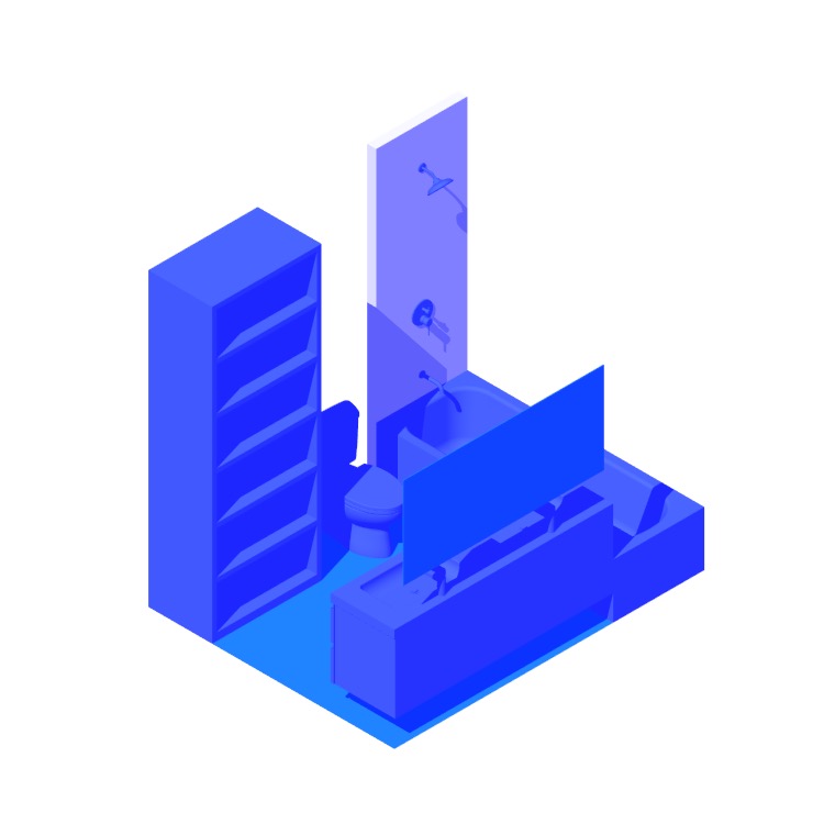 3D model of the Center 2-Wall Primary Bathroom viewed in perspective