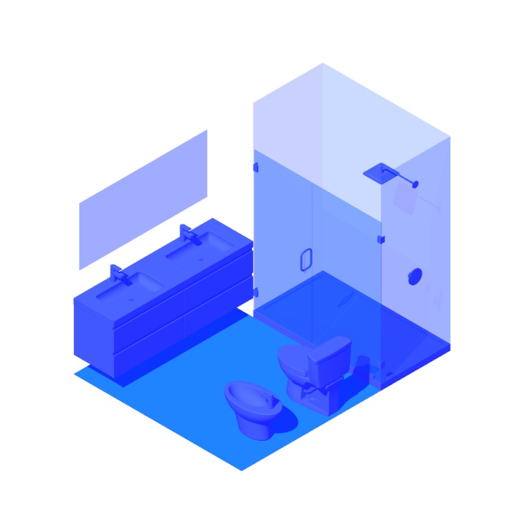 3D model of the 2-Wall Center Shower & Bidet Primary Bathroom viewed in perspective