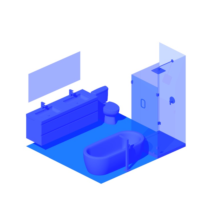 3D model of the 2-Wall Facing Luxury Primary Bathroom viewed in perspective