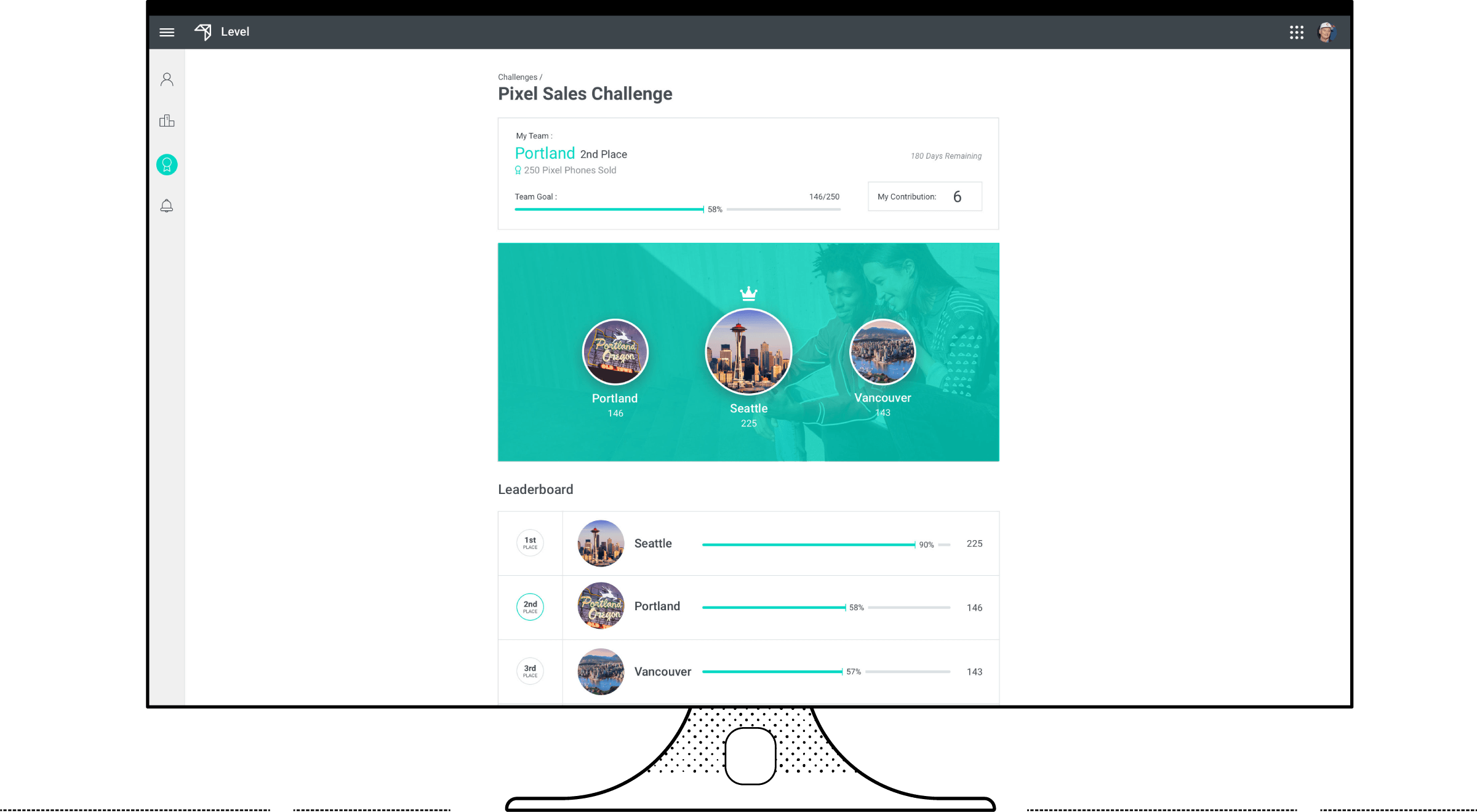 UI example of Level the gamifaction extension of the Intellum Platform. 