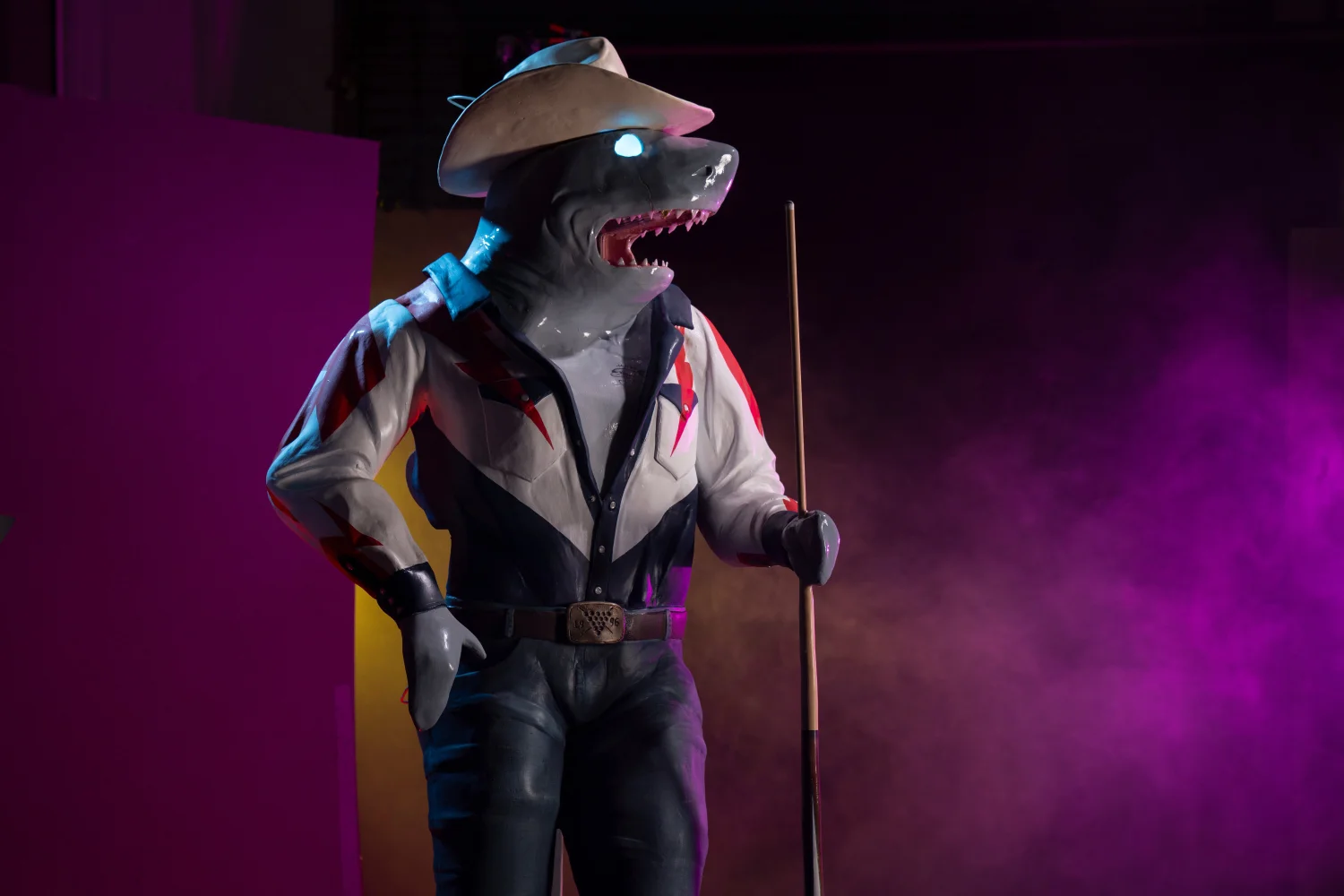 A shark dressed up as a cowboy.