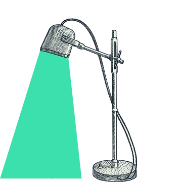 Illustration of a lamp shining a green light down