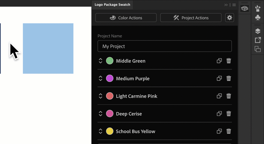GIF showing the project features of Logo Package Swatch