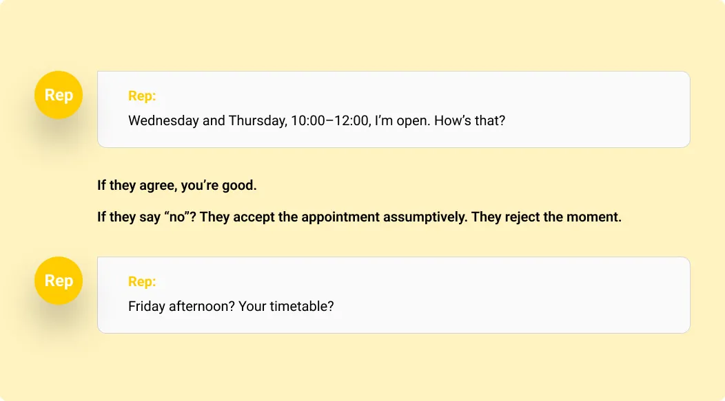 Assumptive mentality for appointment setting