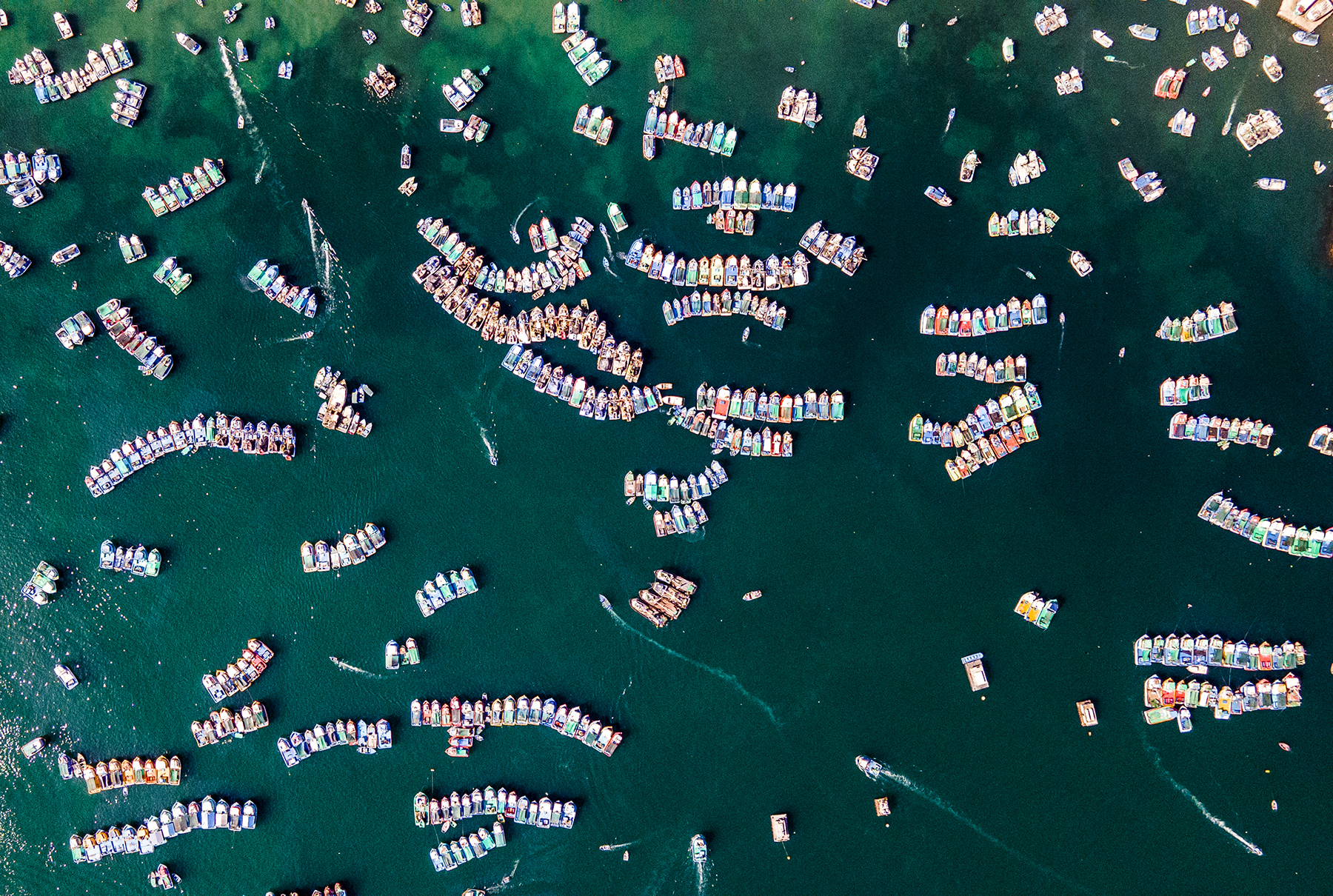 aerial photograph of fishing boats 