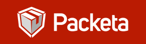 A logo of a Packeta group. Image of a white box on a red background with white name Packeta.