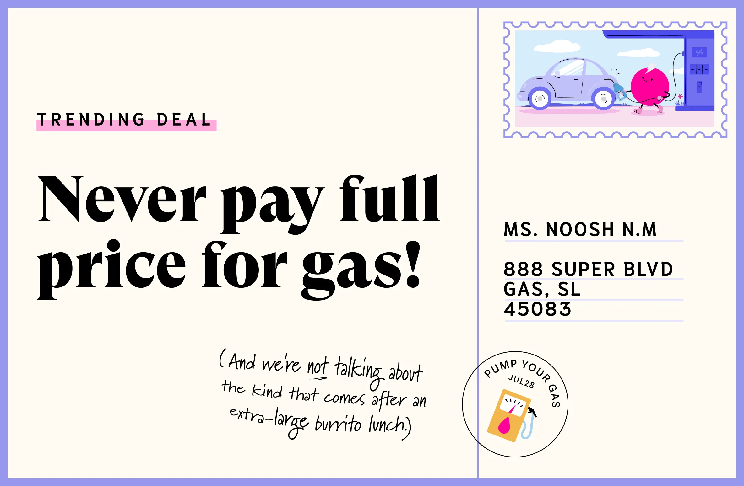 a postcard with the words never pay full price for gas