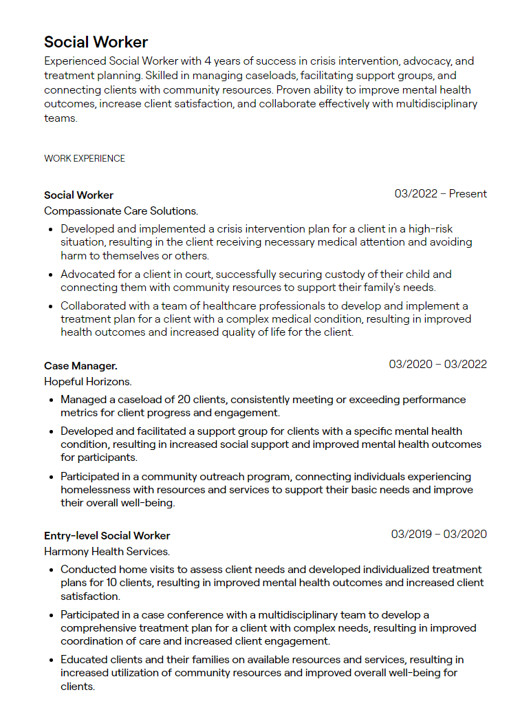 social worker resume