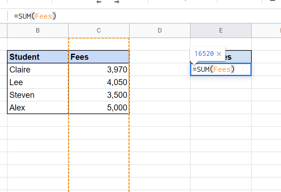 Rename column Google Sheets: Results