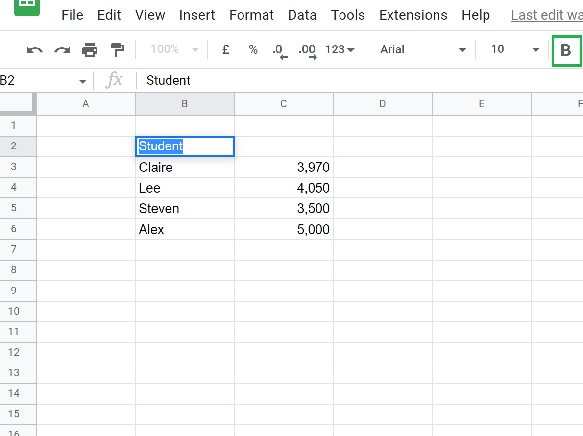 Google spreadsheet rename column: Bold text