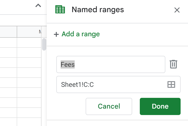 Name column in Google Sheets: Type column name