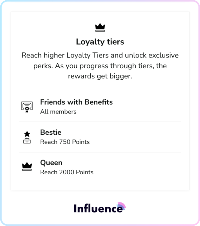 Influence.io loyalty tiers 