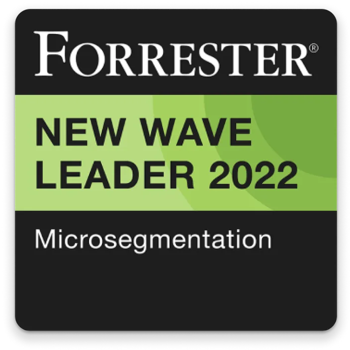 A poster reading 'Forrester New Wave Leader 2022 for Micro-segmentation.' 