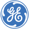 a blue and white logo with the word ge on it