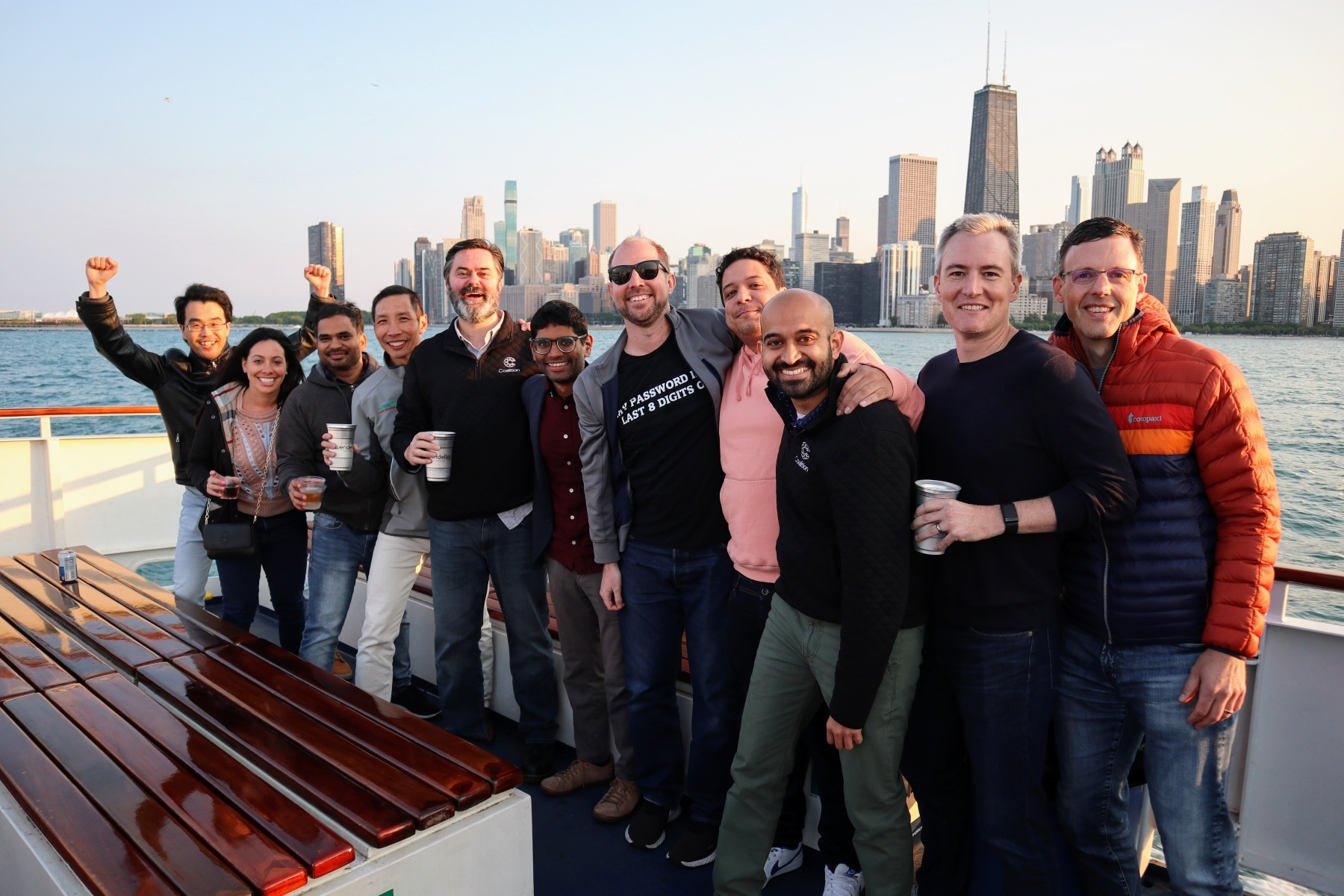 Coalition employees on a fun, group outing on a boat in the Chicago lakefront.