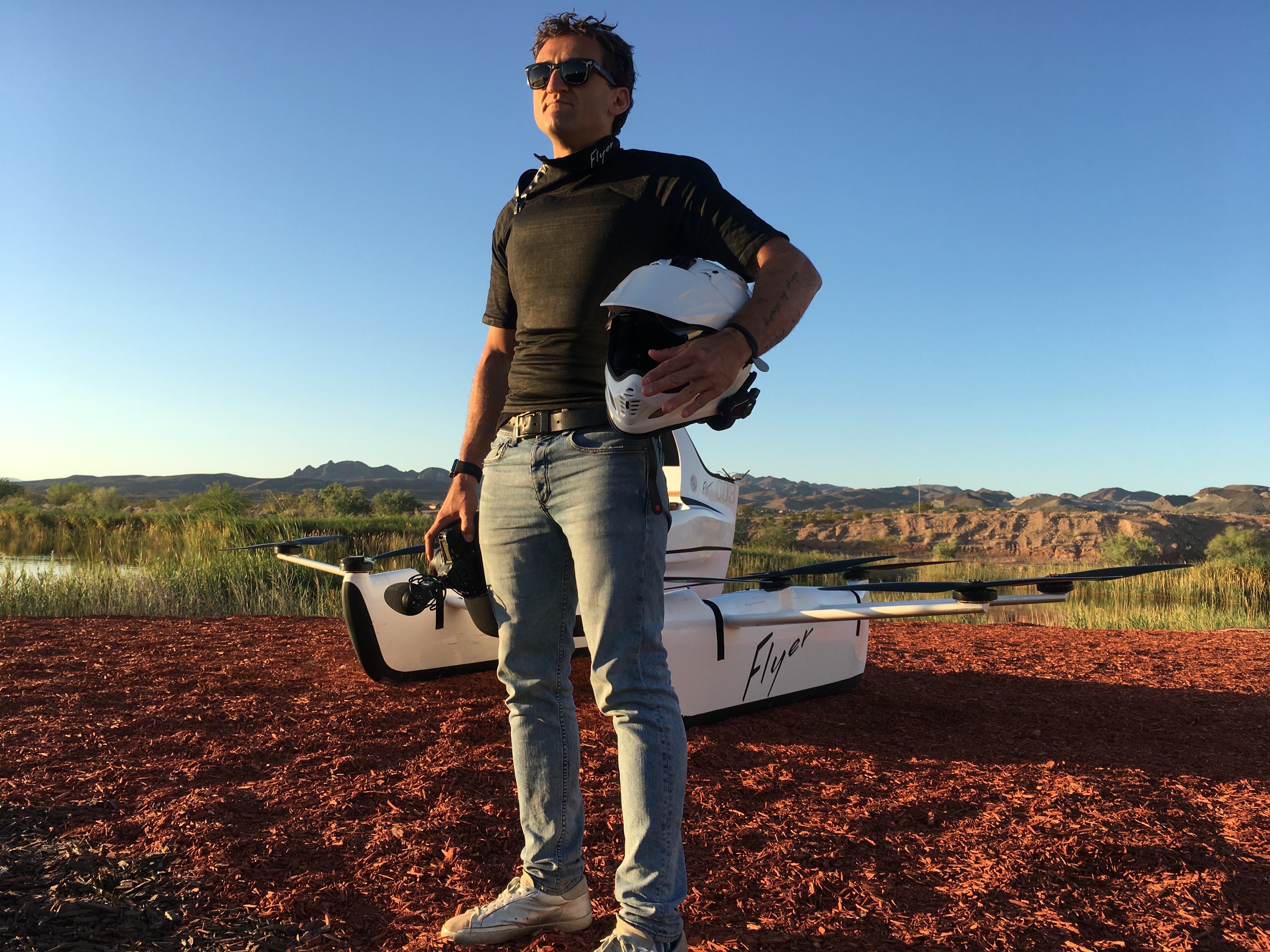 Casey Neistat flies a Kitty Hawk flying car.