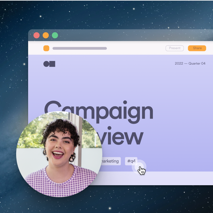 Marketer walks through a campaign overview slideshow using Loom