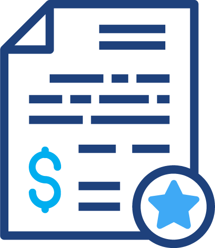 A graphical illustration of a piece of paper with a dollar sign and star on it