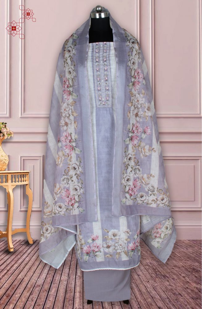 Lavender Cotton Digital Printed Unstitched Suit with Trendy Dupatta - 944-11173C