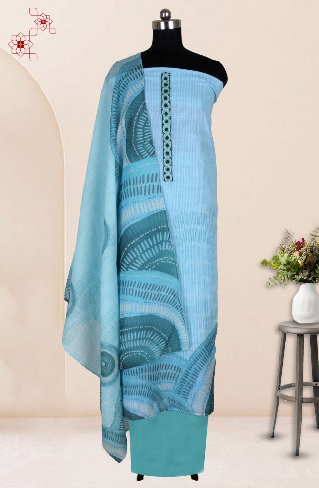 Sea Green Linen Salwar Suit with Trendy Dupatta - 986-KFS212B