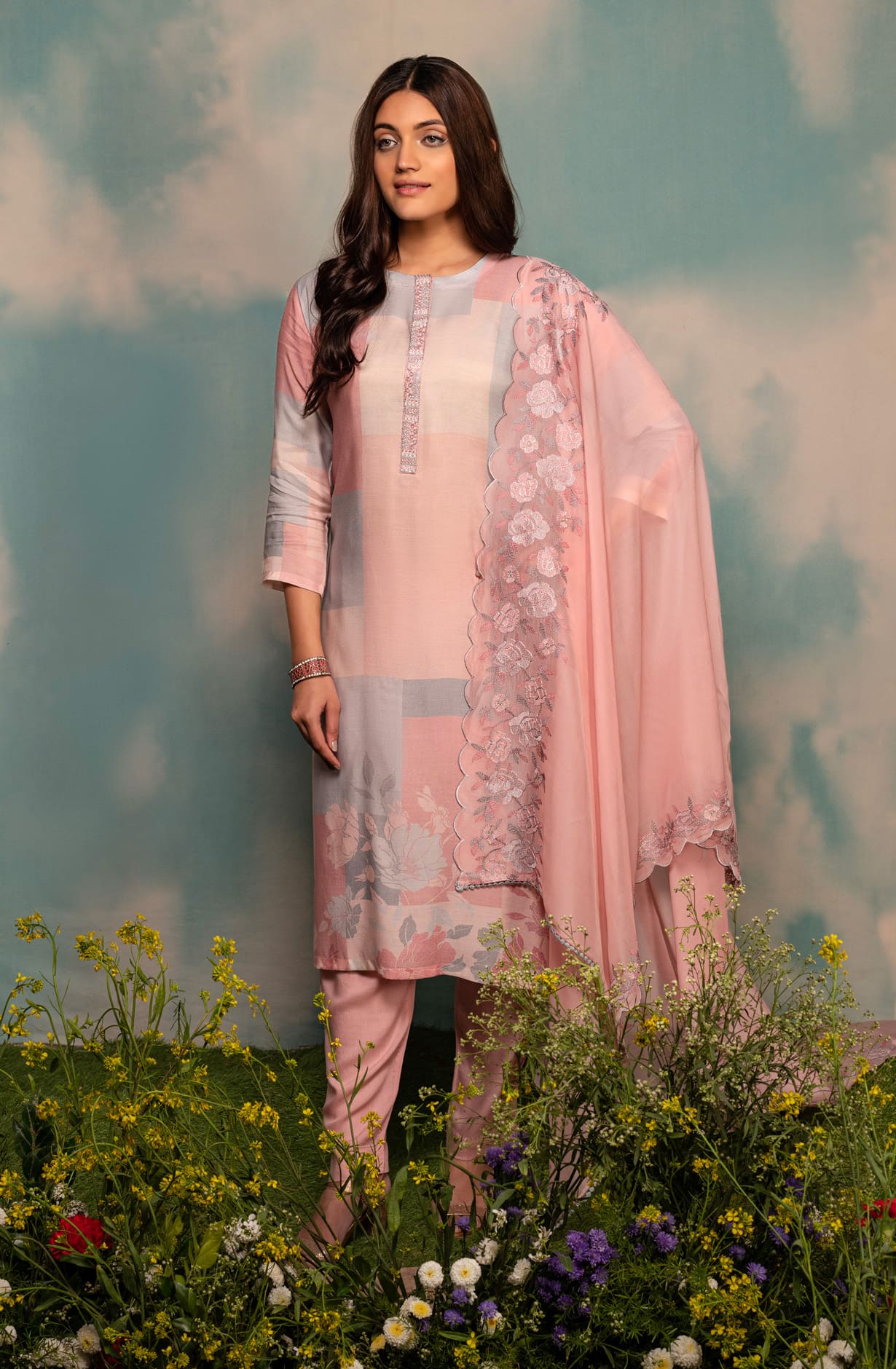 Multi-coloured Muslin Exclusive Unstitched Digital Printed Salwar Suit- SHE1728A