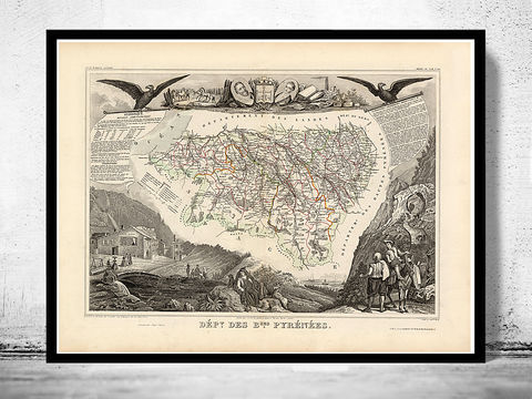 Old,Map,of,Pyrenees,Pirineus,1845,Vintage,Wall,Print,pirineos , pirineos map ,historical map  , vintage map  , vintage poster , map of france , france  , old map france , france poster , france vintage , france country map , paris vintage  , antique france  , french art  , french, Pirineus, Pirineu