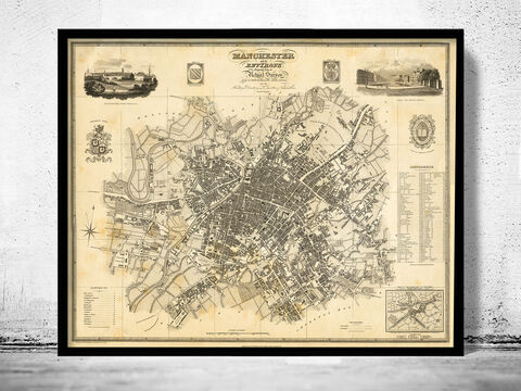 Old,Map,of,Manchester,and,Salford,1824,Vintage,Wall,Print,old maps, antique maps, old map of manchester, Art,Reproduction,Open_Edition,illustration,gravure,vintage_map,England,United_Kingdom,retro_manchester,manchester_vintage,manchester_map,old_map_manchester,old_manchester