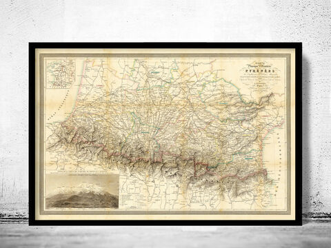 Old,Map,of,Pyrenees,1851,Vintage,Wall,Print,pirineos , pirineos map ,historical map  , vintage map  , vintage poster , map of france , france  , old map france , france poster , france vintage , france country map , paris vintage  , antique france  , french art  , french, Pirineus, Pirineu