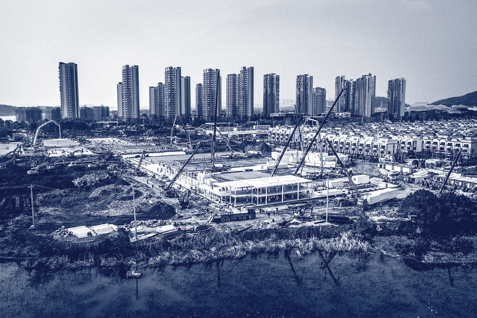 A photograph of a prefabricated hospital in China.