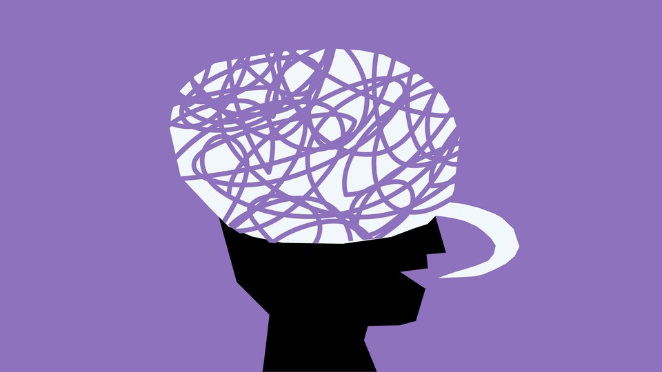 A person with a squiggly speech bubble for a brain