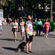 a person with a dog in Washington Square Park in May of 2021