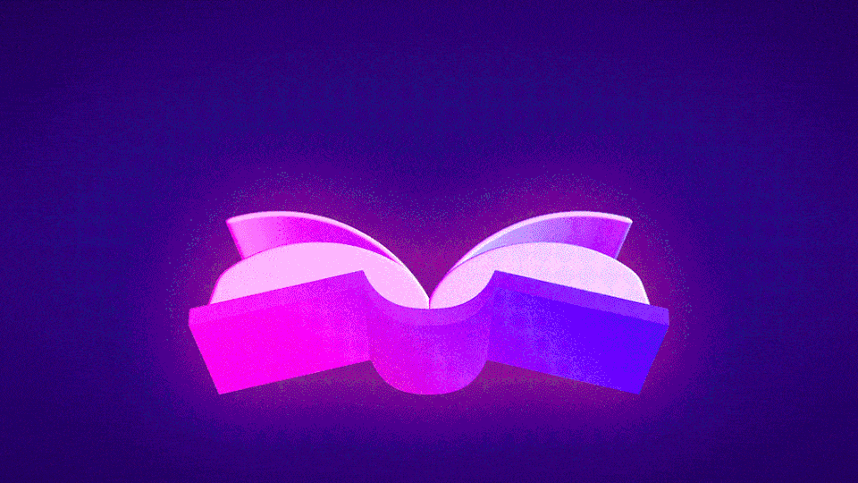 An animated gif of a book exploding with a rainbow and a lightbulb