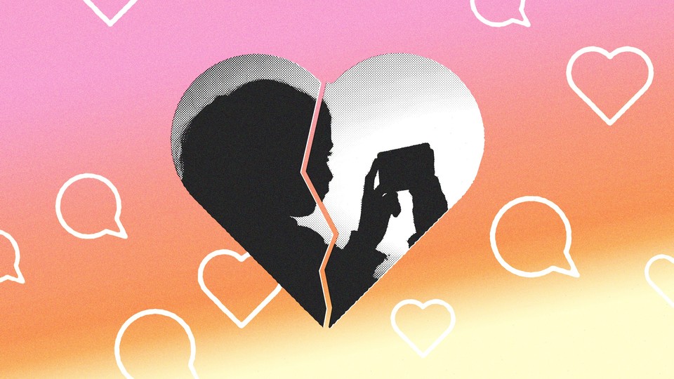 Illustration of a teen holding a phone within a broken heart