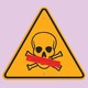 illustration of yellow triangular warning sign with black skull and crossbones and red tape across skull's mouth