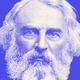 A purple stipple portrait of Henry Wadsworth Longfellow