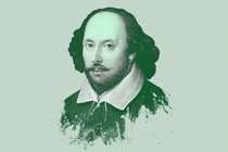 An illustration of William Shakespeare in green tint