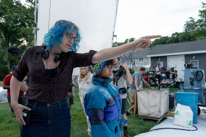 Jane Schoenbrun directing on the set of “I Saw the TV Glow”