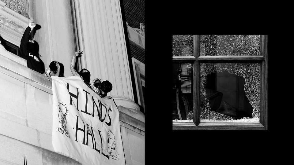 Student protesters occupying a building at Columbia University