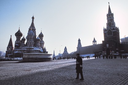 Someone standing in front of Moscow buildings