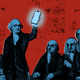 George Washington holds up a smartphone as other Founding Fathers look on in concern.
