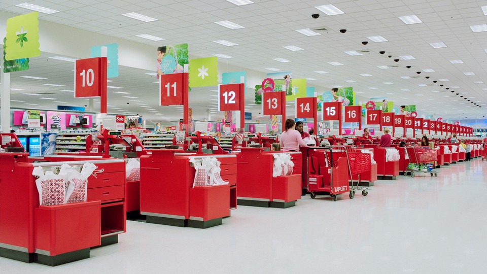 photo of red checkout counters at Target