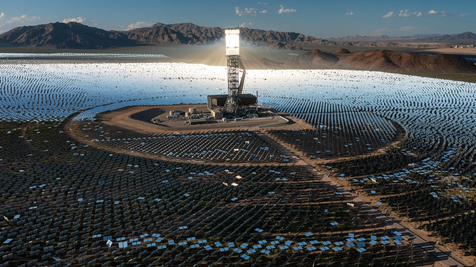 An image of solar panels in the Mojave desert.