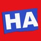 The word "ha" against a red background