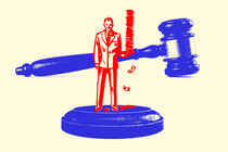 An illustration of a man in front of a judge's gavel